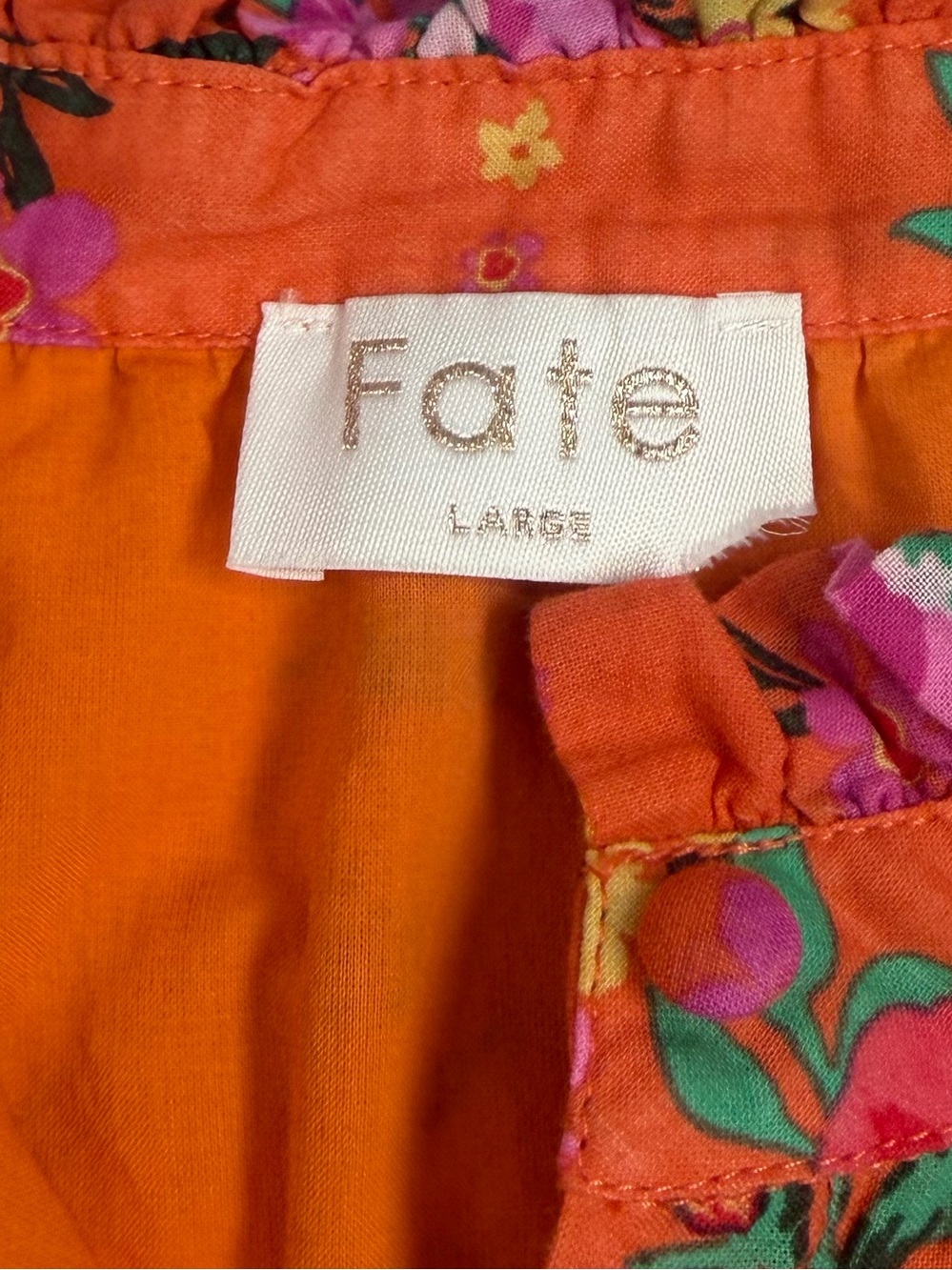 Anthropologie Fate Orange Floral Button-Front Top. Boho. Romantic. Size L - Picture 2 of 9